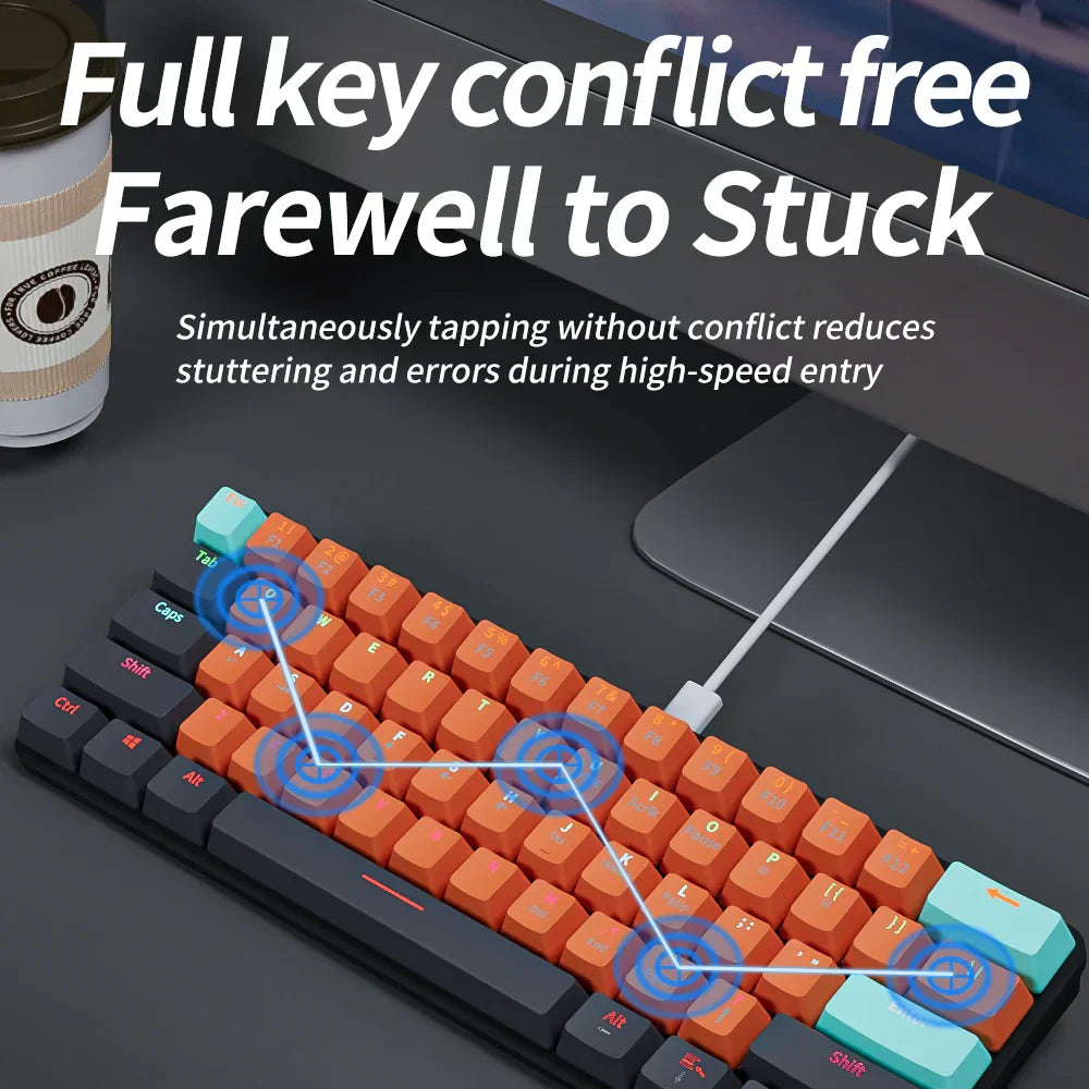 USB Mini Mechanical Gaming Keyboard 61 Key Red Switch-4