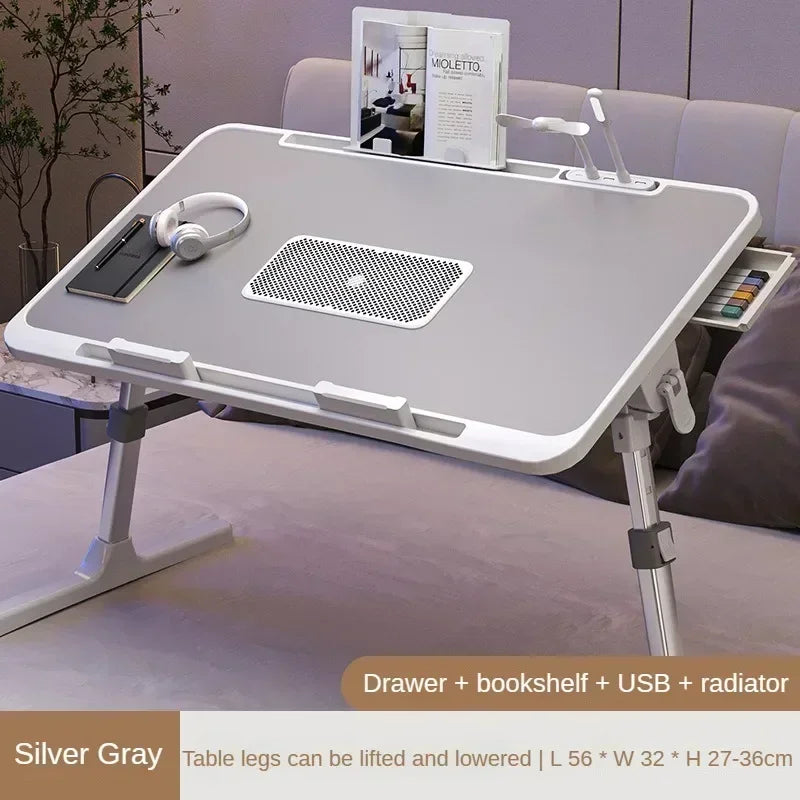 Foldable Laptop Desk with Adjustable Height and Radiator - Grey-4