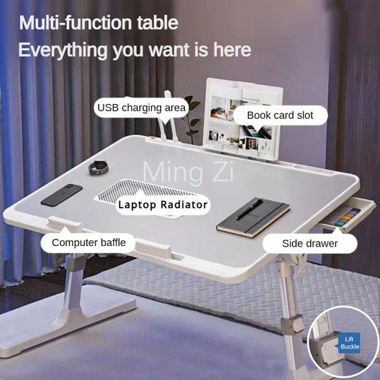 Foldable Laptop Desk with Adjustable Height and Radiator - Grey-1